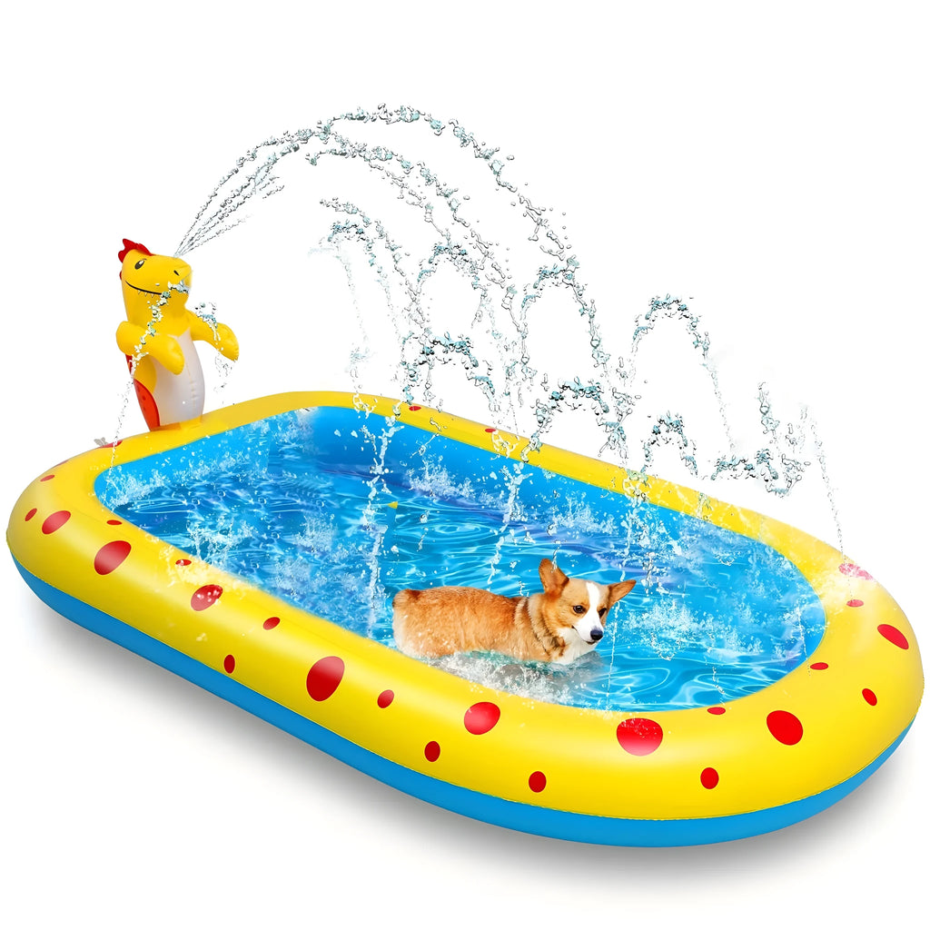 Dinosaur water spray inflatable pool with shark design play mat in blue colour