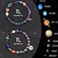 Two natural stone beaded bracelets showing Chinese zodiac sign designs on a flat surface.