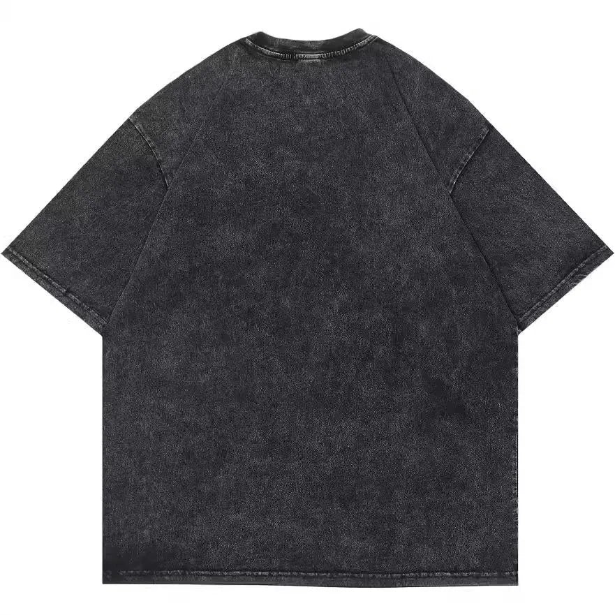 Men's retro cotton t-shirt with cartoon digital printing in loose streetwear fit