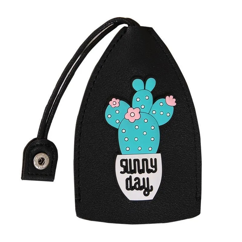 Cartoon-themed PU leather car key case with pull-out mechanism measuring 14x7.5 cm