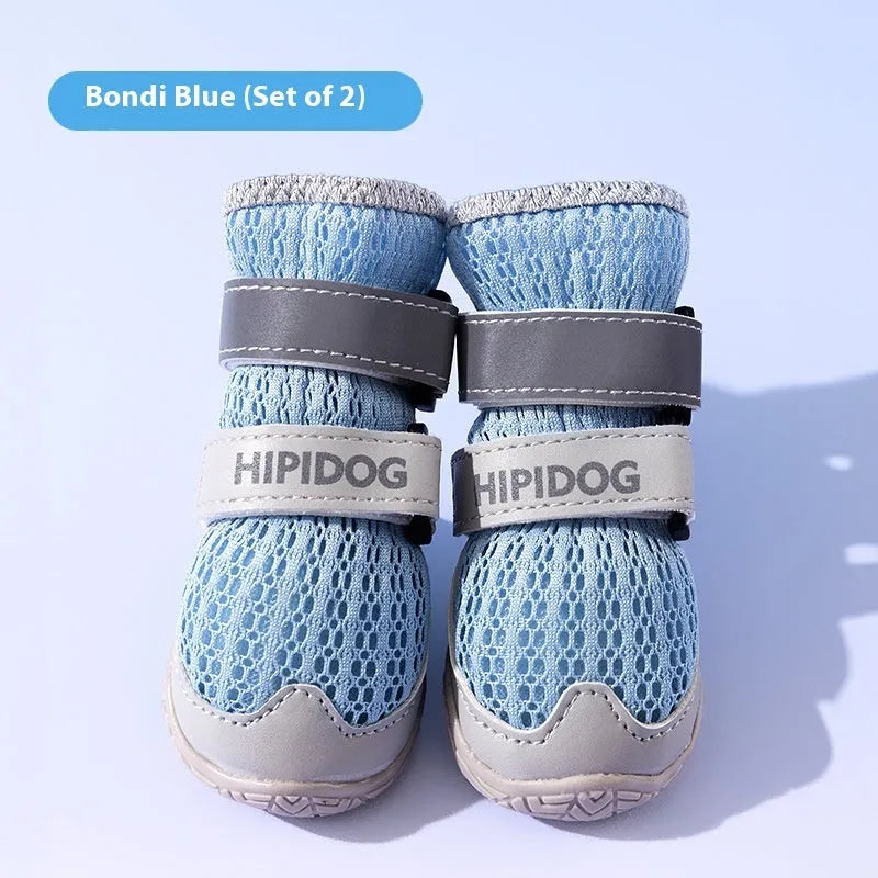Cartoon style summer dog shoes in Bondi Blue and Dean Green colours with PU soles for anti-scald protection.