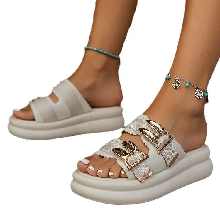 Women's soft bottom slippers with suede upper and thick rubber sole in apricot colour
