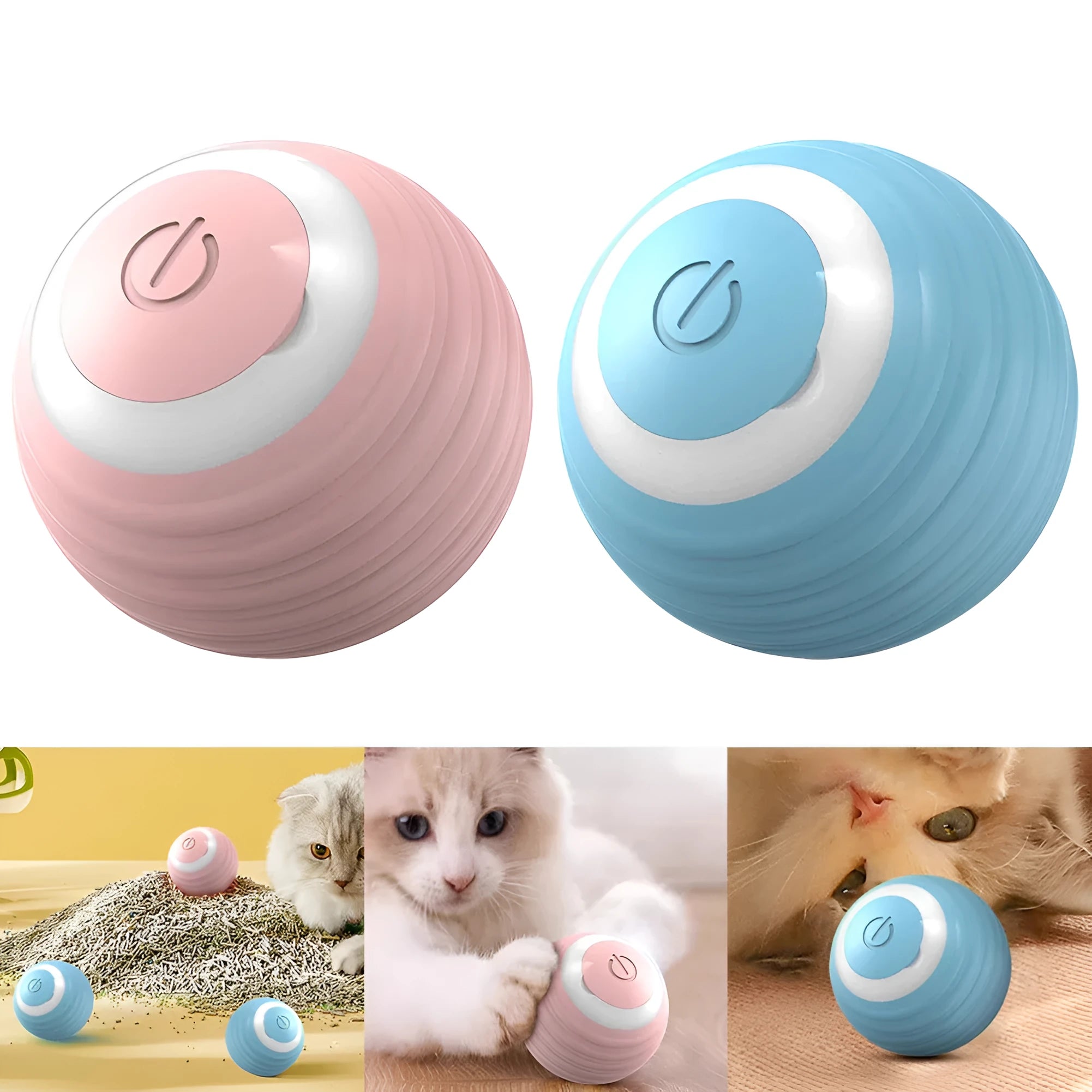 Blue automatic moving cat toy ball with silicone texture on floor