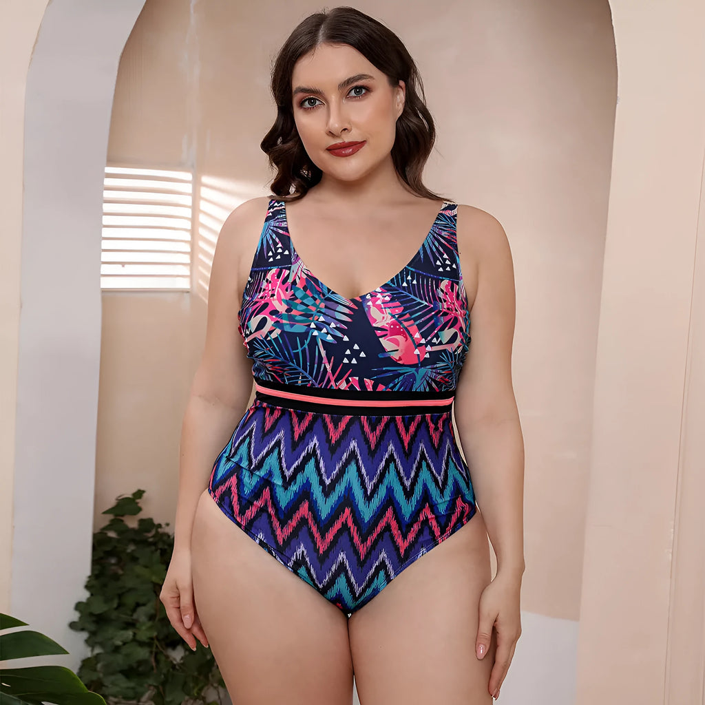 Women's striped vest print one-piece swimsuit with spaghetti straps in blue, white and green patterns