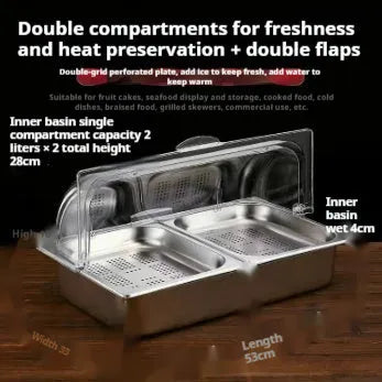 Stainless steel commercial dining plate display box with lid and multiple compartment configuration options