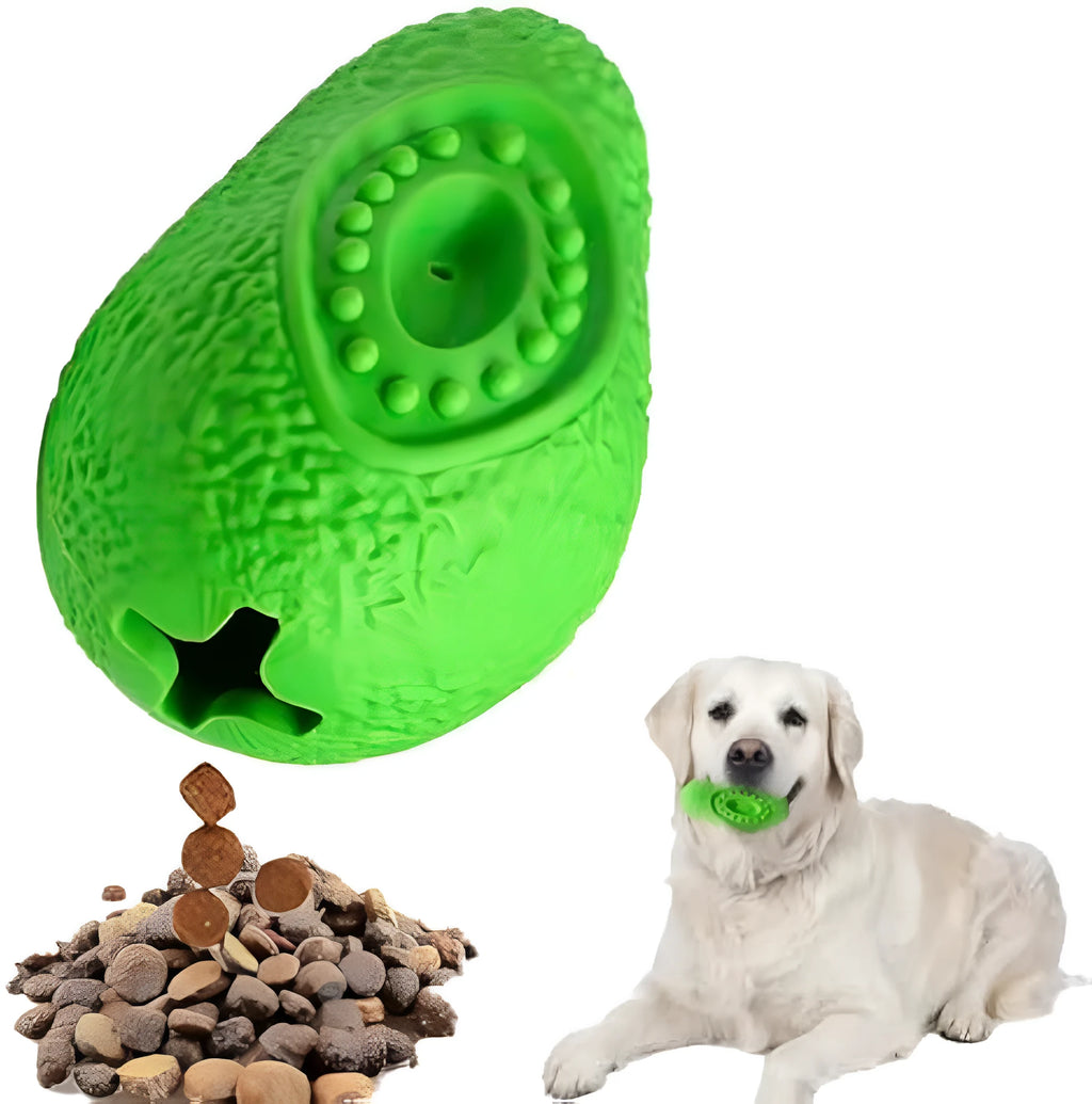 Green avocado-shaped natural rubber indestructible dog chew toy for aggressive chewers.