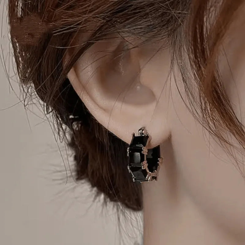 Geometric U-shaped women's earrings with round crystal zirconium stones in gold electroplated copper setting