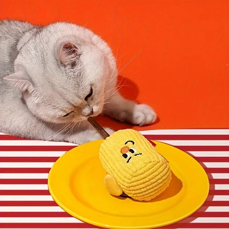 Natural corn cob cat chew toy with dimensions 7x6x15cm for dental care