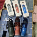 Chinese style portable sports water cup with tea compartment in blue, red, black, and grey colours.