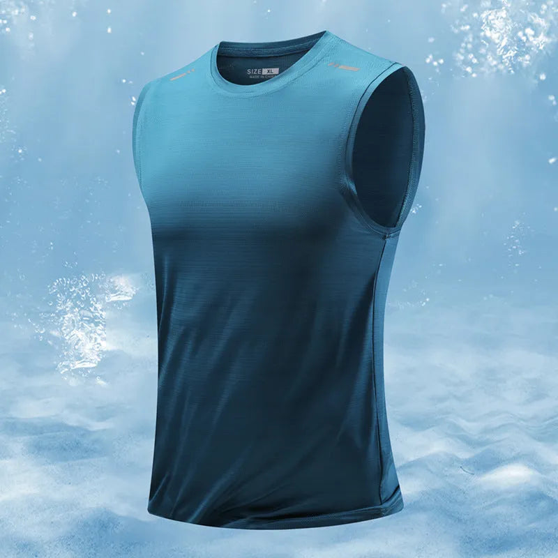 Men's loose fit bamboo fibre sports waistcoat vest in Lake Blue colour