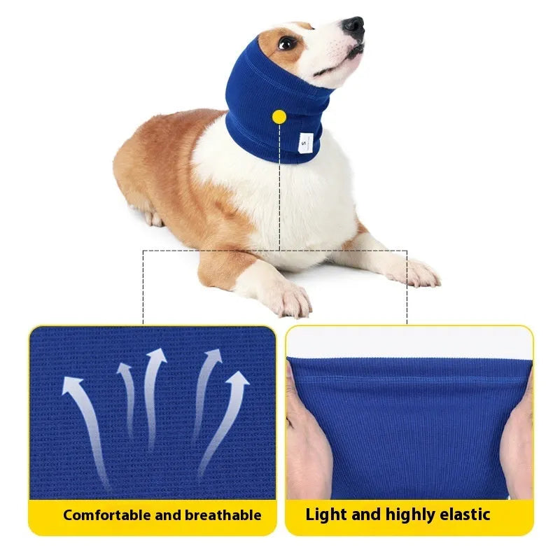 Blue and grey polyester dog headband scarf comforter in sizes S, M, L