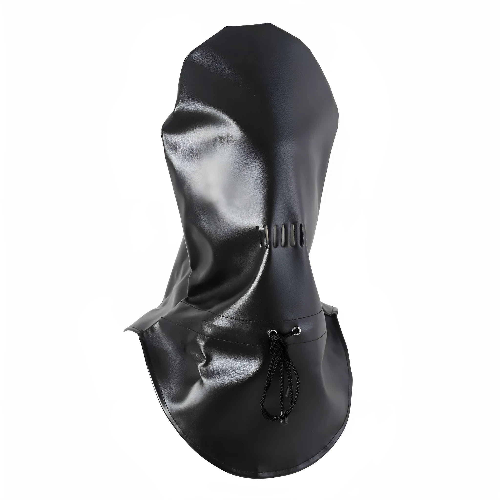 Black leather headgear mask with adjustable straps for adult training and roleplay