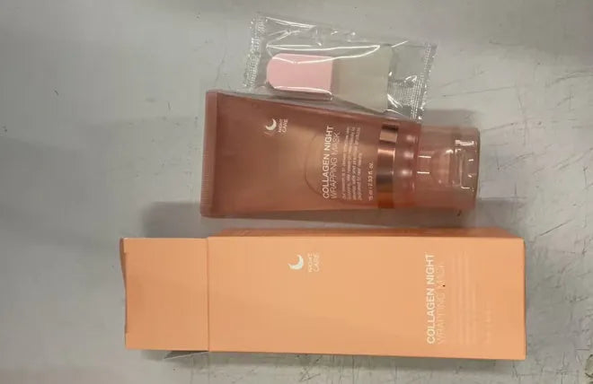 75ml bottle of collagen face night mask with application brush for evening skin care.