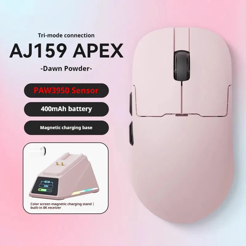 AJ159 three-mode gaming mouse in various colours with compact ergonomic design