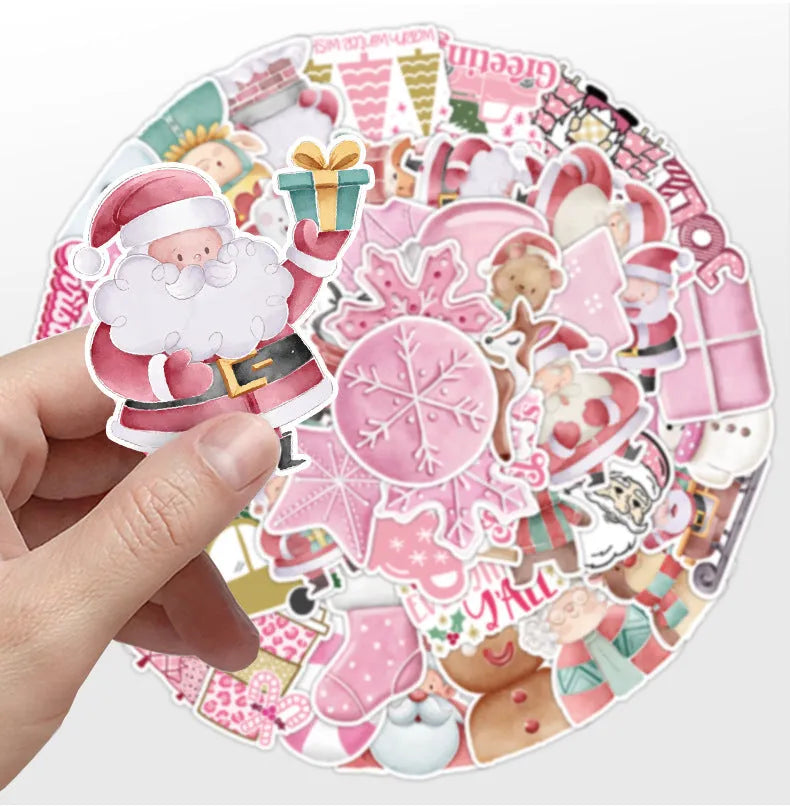 50-piece set of cute Christmas themed waterproof stickers in various sizes from 4cm to 8cm