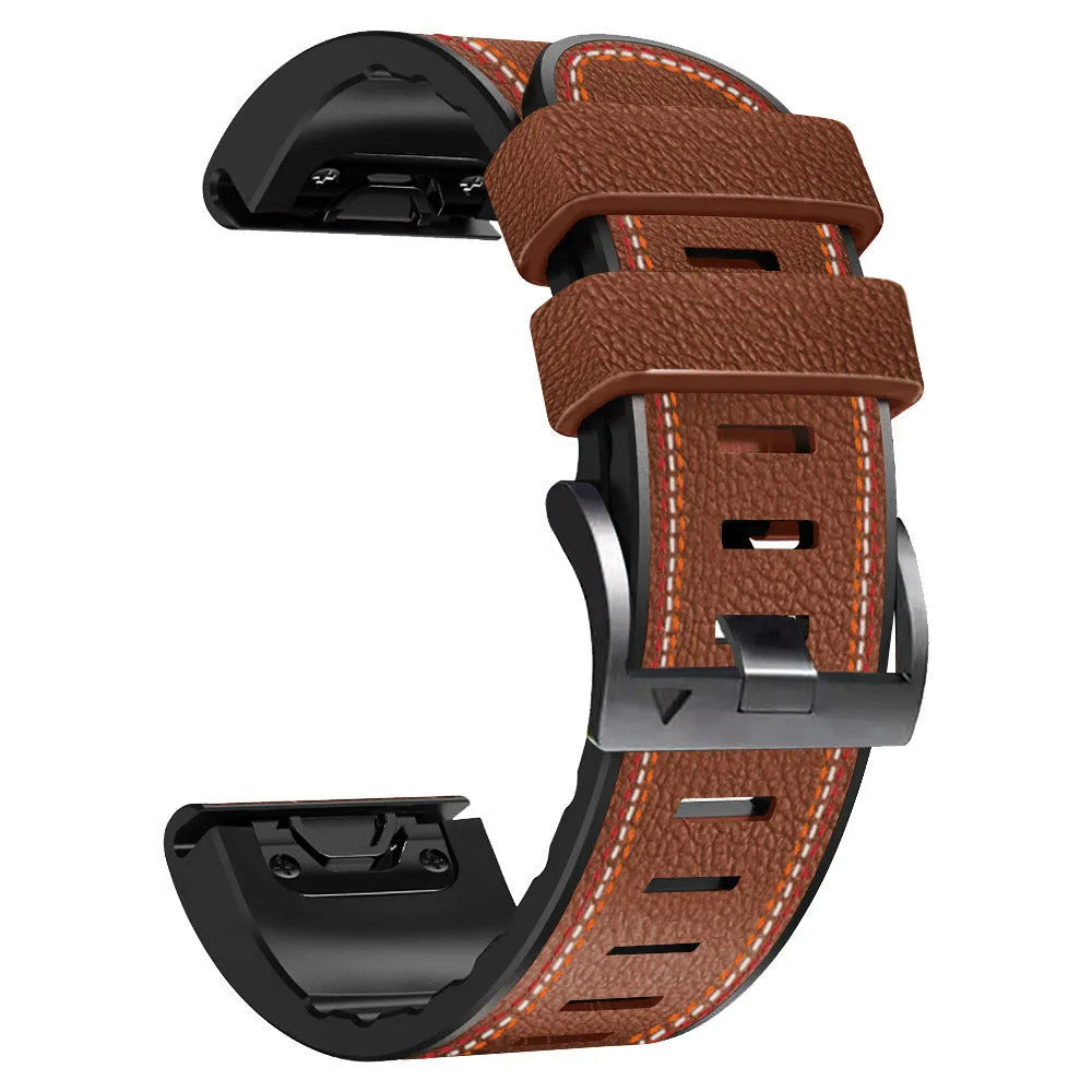 Silicone leather quick release watchband for Garmin Fenix smartwatches in multiple colours
