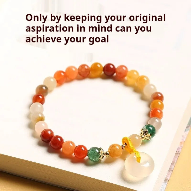 Handmade Chinese style bracelet with safety buckle closure showing 6mm natural stone beads