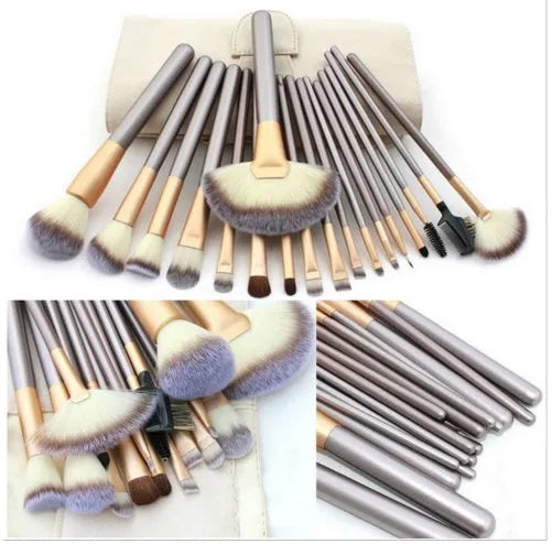 Persian makeup brushes with rice white bristles and champagne handles in a set