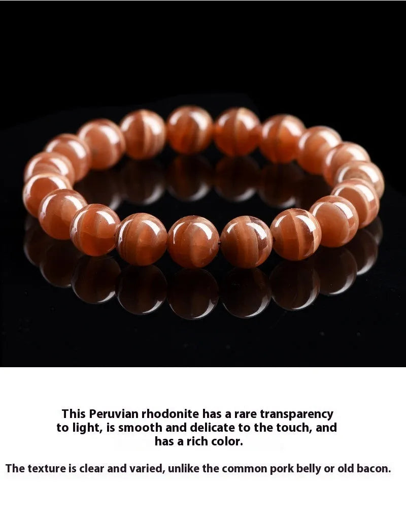 Natural Peruvian rhodochrosite bracelet with round beads in old mine manganese spar colour