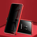 Black clamshell anti-peeping magnetic phone case for Samsung Galaxy phone shown open and closed