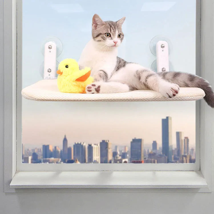 Stainless steel cat litter tray window seat cushion with suction cup accessories in foldable sizes