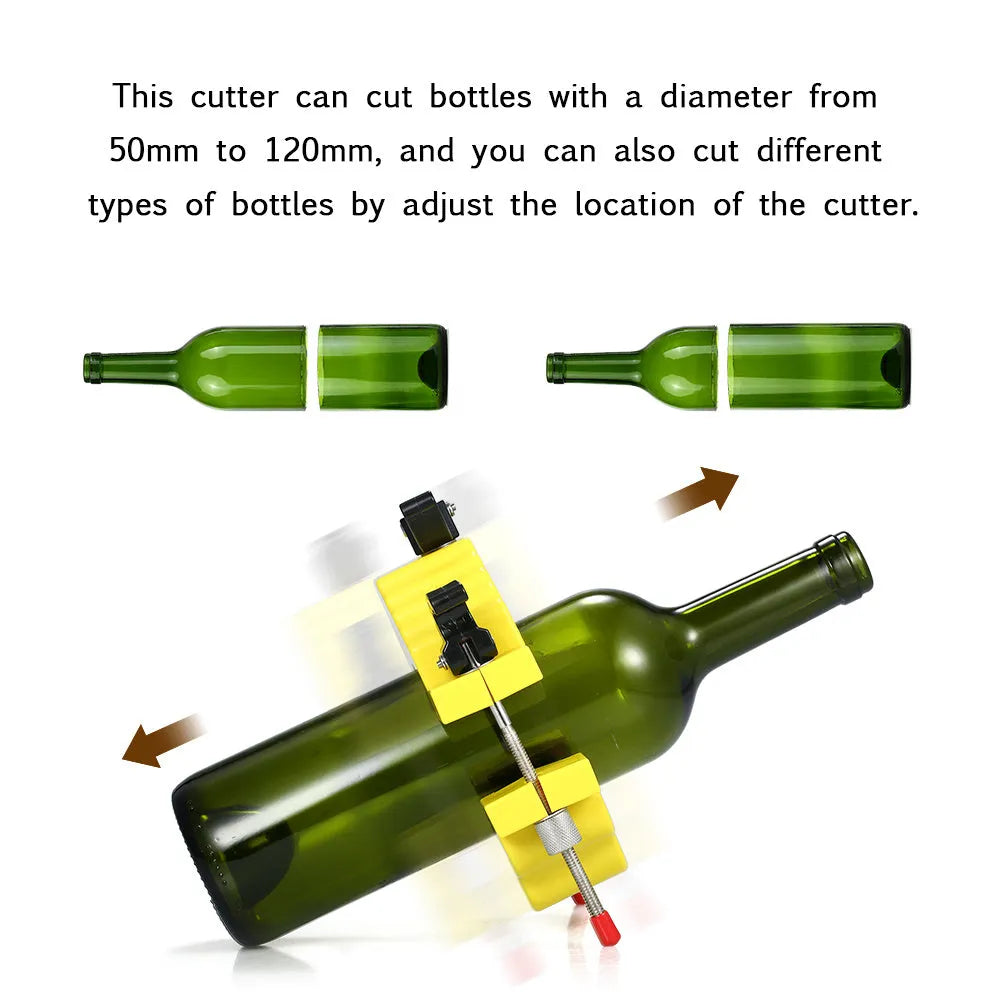 Yellow bottle cutter tool for cutting glass beer and wine bottles in DIY crafts