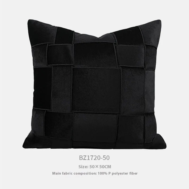 Square chenille woven cushion in beige colour showing textured surface