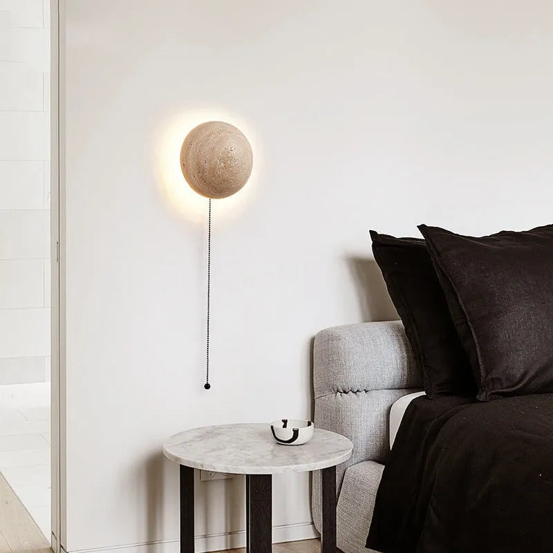 Vintage semicircle wall lamp with yellow cave stone shade and iron frame, 15cm diameter.