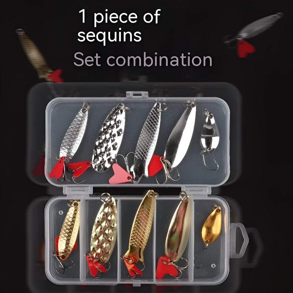 Pineapple sequin fishing lure set with metal components and gold silver colour options