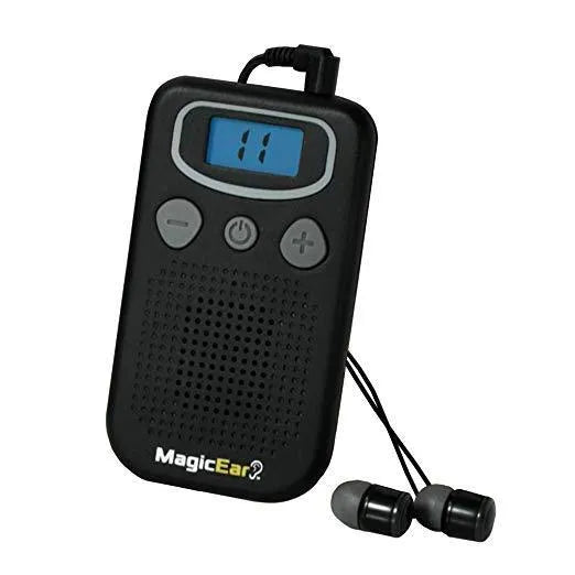 Digital personal hearing amplifier with bright display and handheld radio design