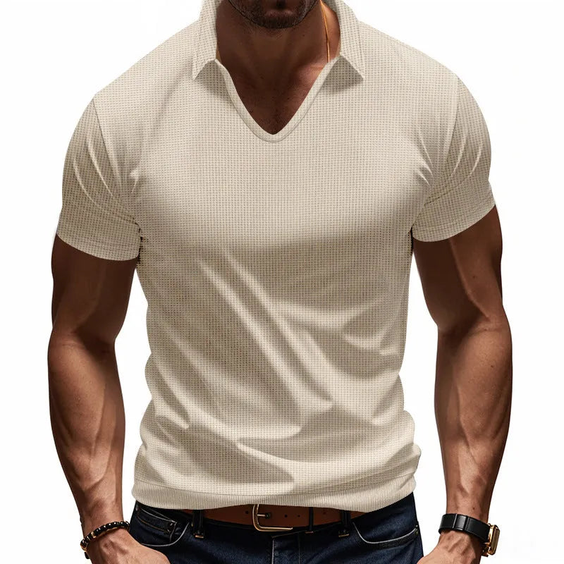 Men's V-neck loose fit short sleeve t-shirt in cotton blend fabric for summer wear