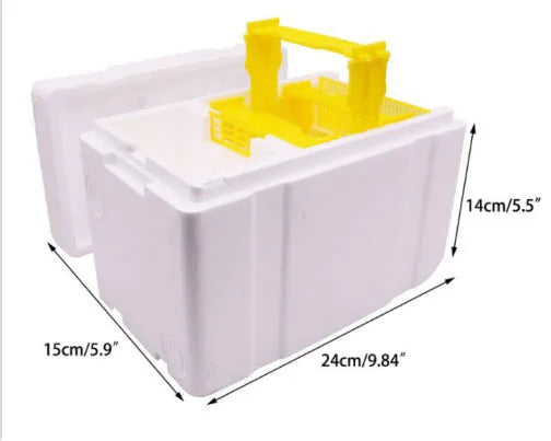 Three white EPS foam bee mating boxes for beehive pollination and breeding tool set