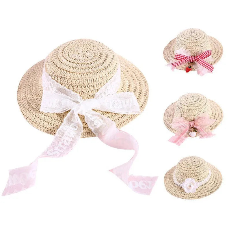 Handmade adjustable paper pet hat with a bowknot for a dog or cat, shown in a solid colour.