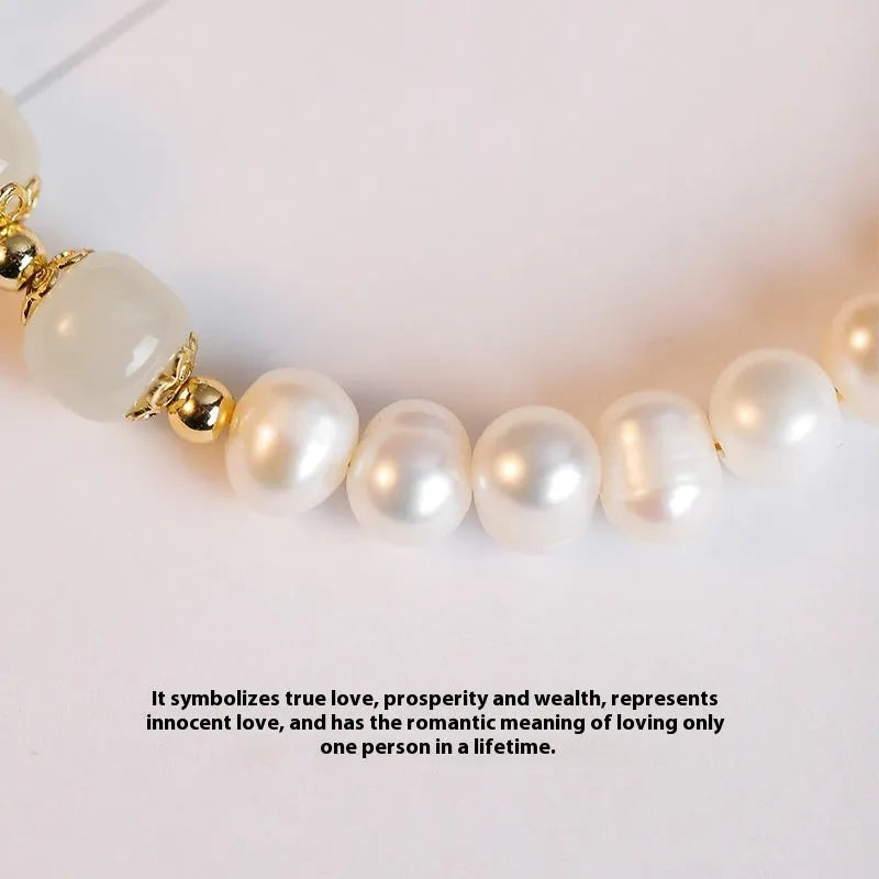 Korean style natural freshwater pearl bracelet with diamond-shaped electroplated pearls in Hetian jade colour