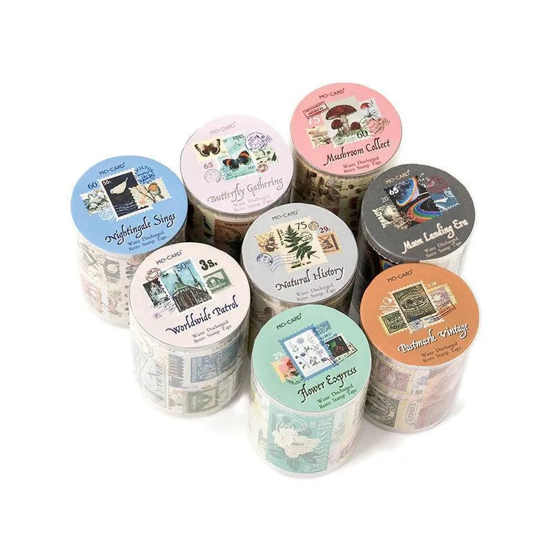 Roll of coated paper stamp stickers for journal decoration, showing butterfly design pattern.