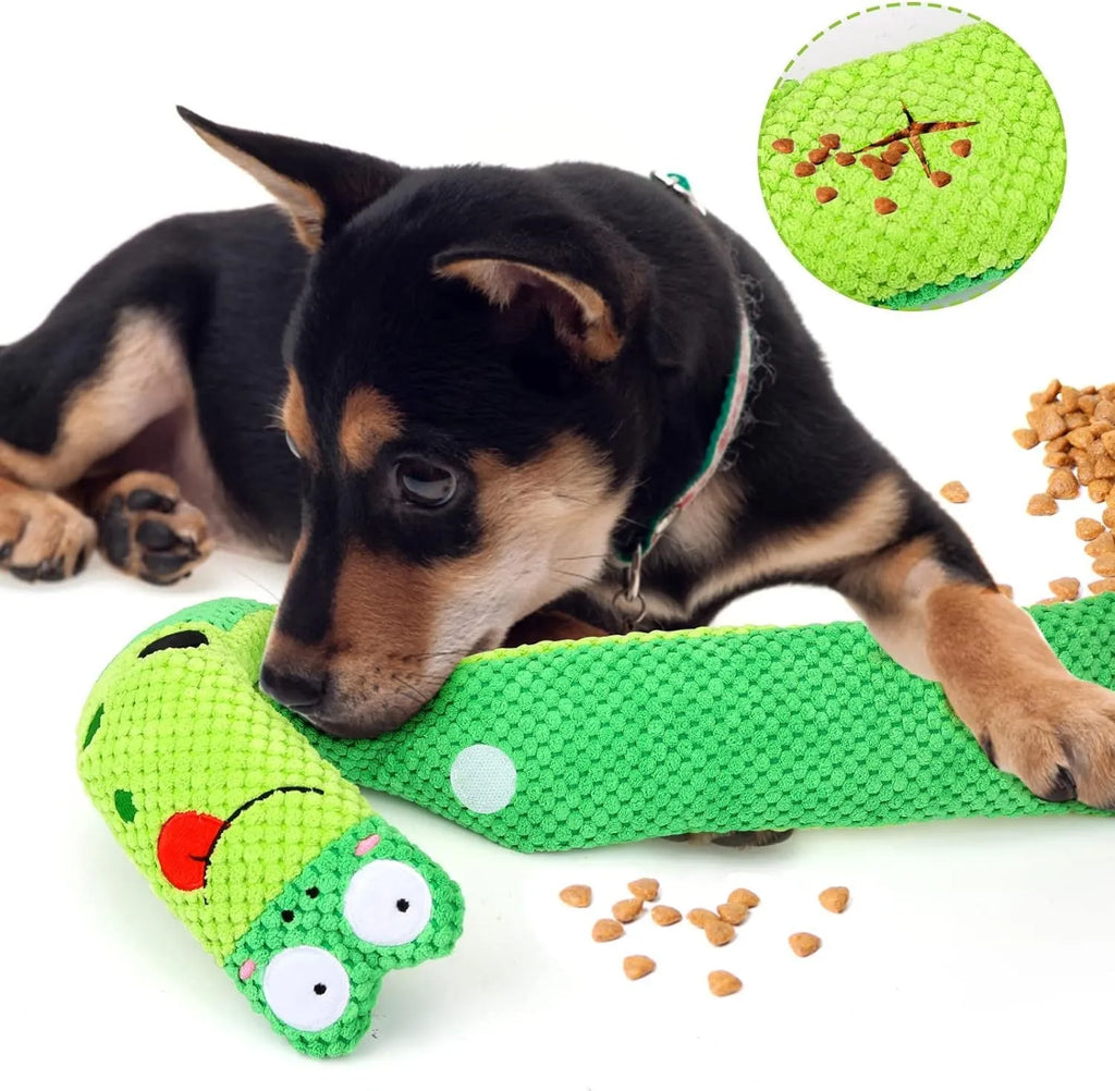 Dog puzzle toy in snail shape with velvet fabric and hidden food holes