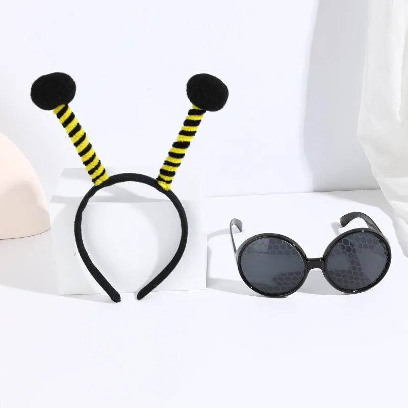 Children's handmade cloth bee butterfly ladybug costume headband and glasses set.