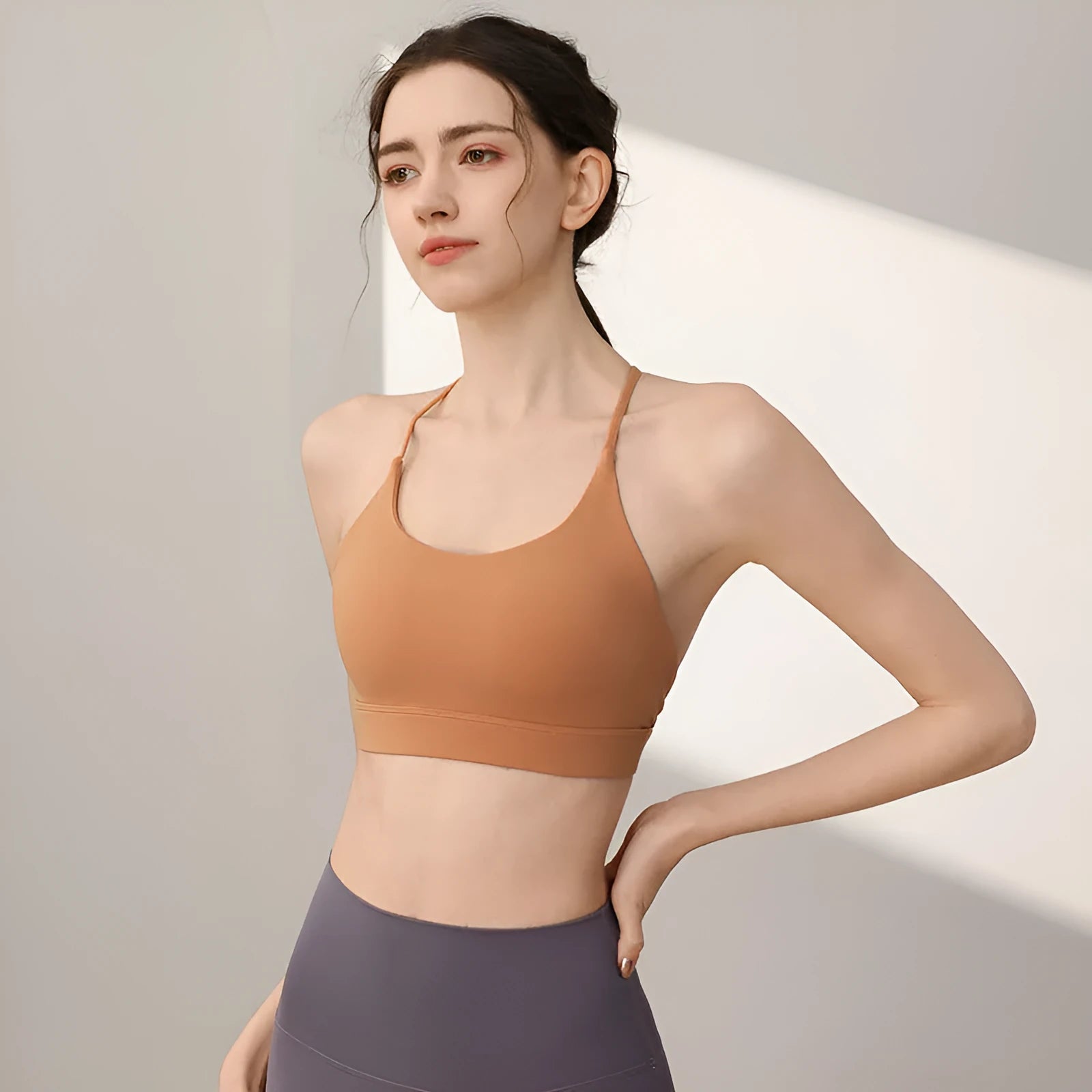 Women's nylon sports vest with fixed double shoulder straps in multiple colour options