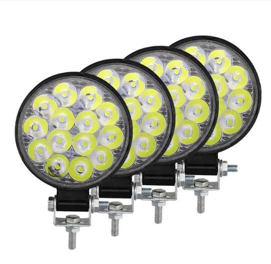 White 42W round car LED work light with aluminium housing for off-road and marine use