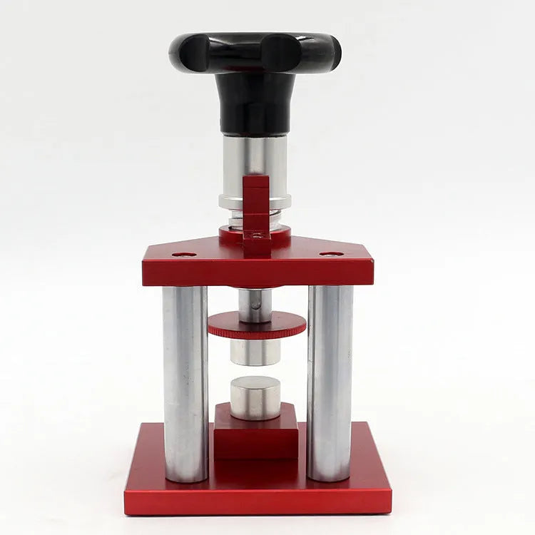 Watch repair spiral cap presser tool with twenty plastic moulds for different watch case sizes