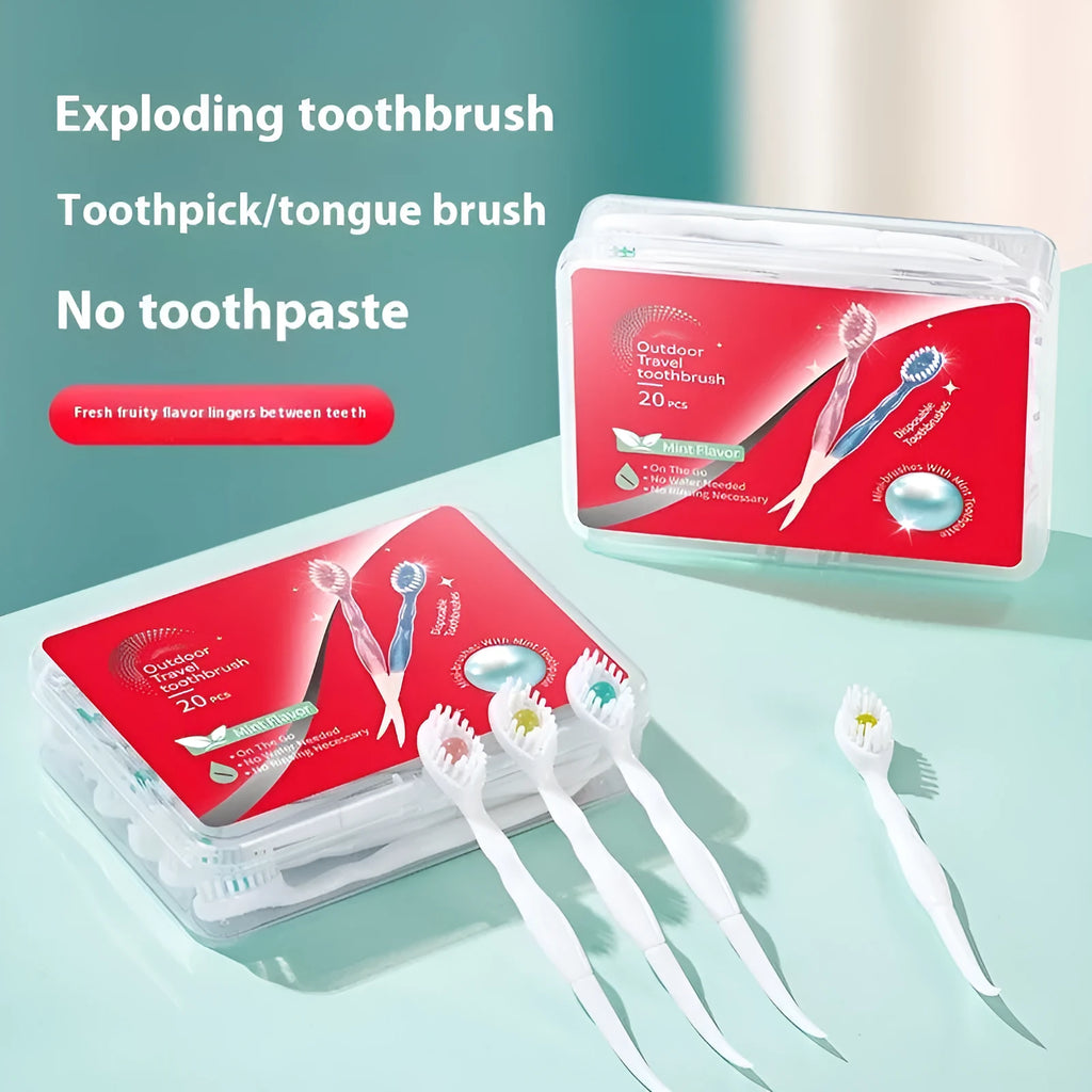 Box of disposable bead toothbrushes in assorted flavours for travel