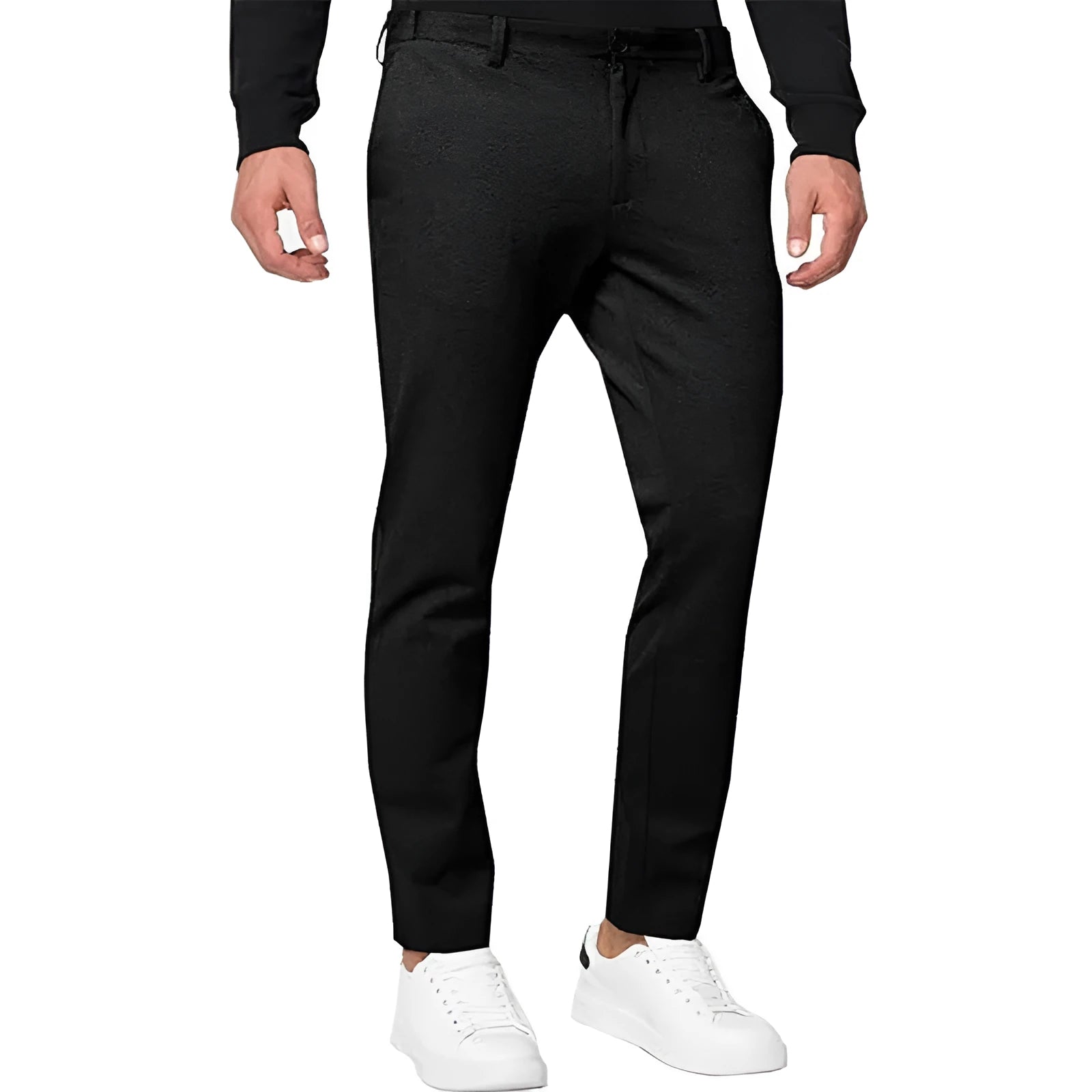 Men's slim-fit tapered chino trousers in stretch cotton blend fabric showing army green colour option
