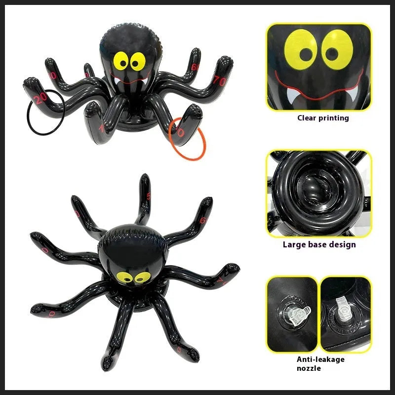 Halloween inflatable throwing toy showing octopus, antlers and witch hat ferrule designs in multiple colours