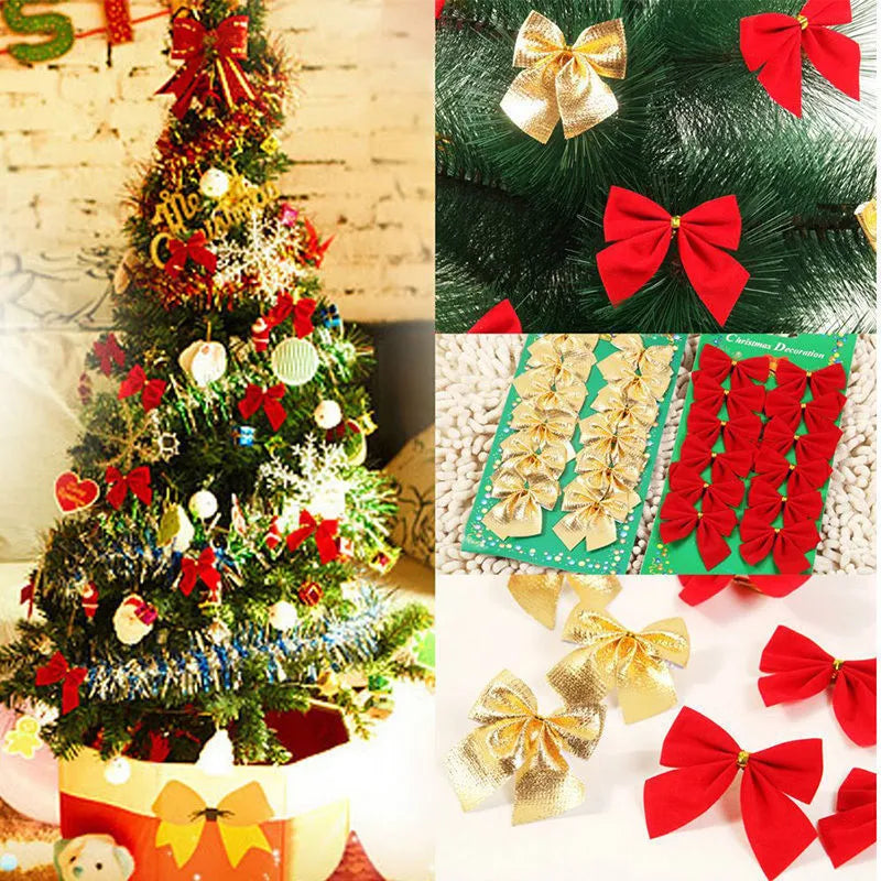 Red gold silver polyester Christmas tree ornament decoration bow measuring 5 cm