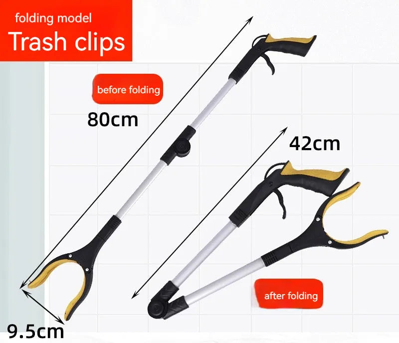 Foldable aluminium alloy garbage clamp extended to 80cm with magnetic sucker and coloured handle
