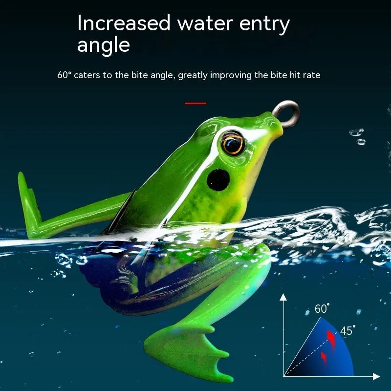 Bionic thunder frog snake head Luya fishing lure with double hooks and frog legs in grass green colour
