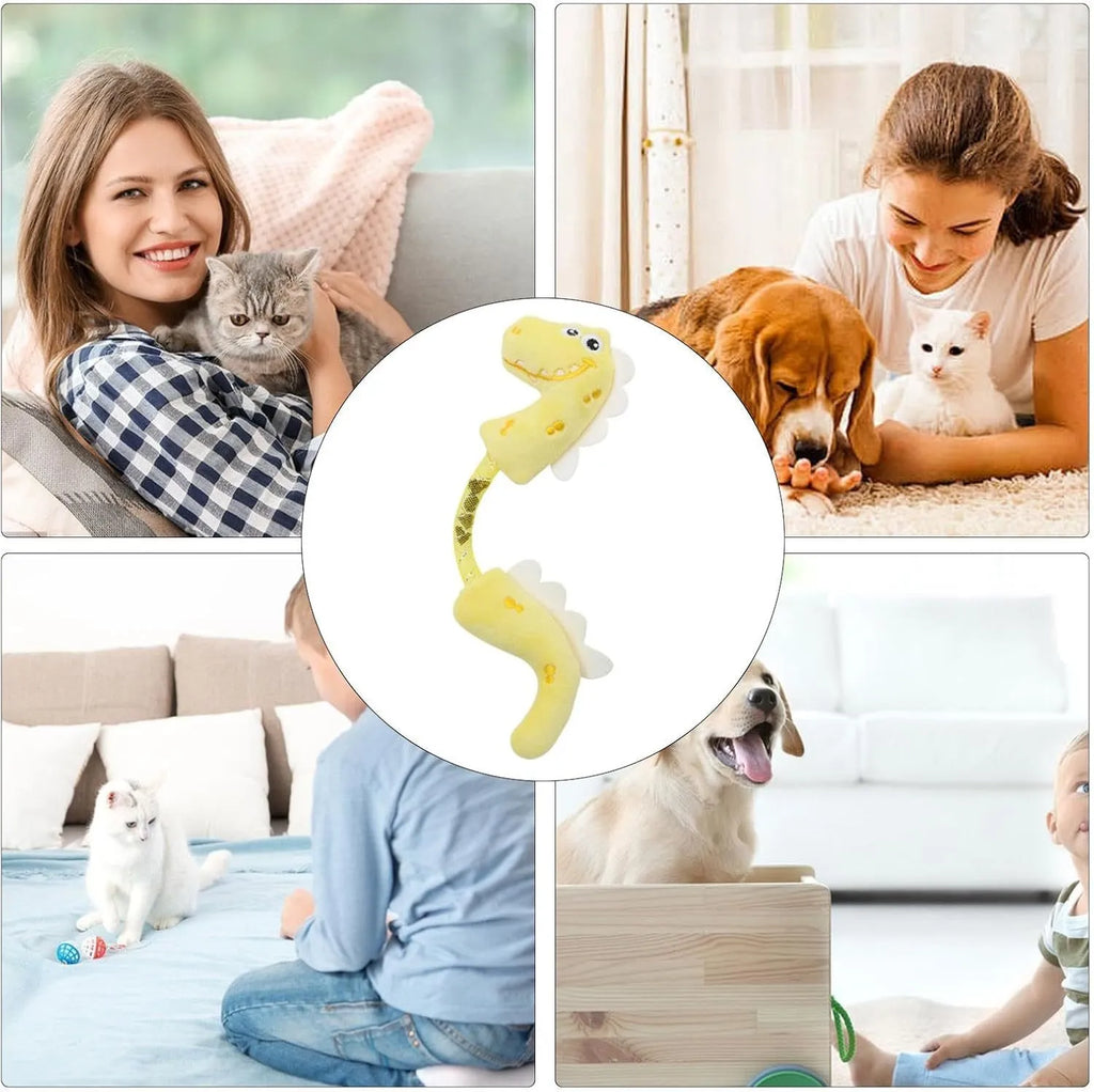 Four-piece cat toy bundle showing plush mouse, fish, bunny, rope toys, springs and kicker toys in assorted colours