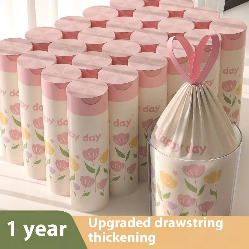 Pink degradable drawstring garbage bag with argy wormwood mosquito repellent, shown with dimensions 44cm by 48cm.