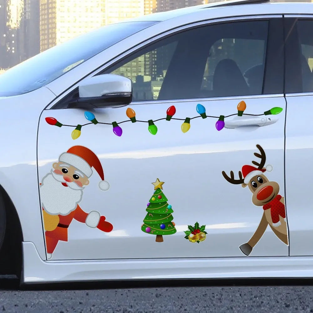Christmas elk cartoon design magnetic car sticker with reflective threads in RFM025 colour