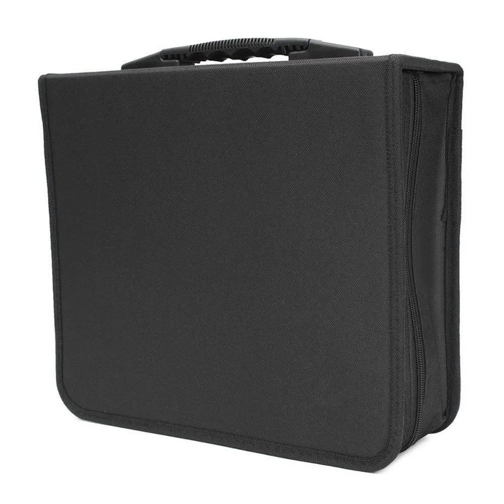Black Oxford cloth CD DVD storage organiser case with zipper and top hand strap